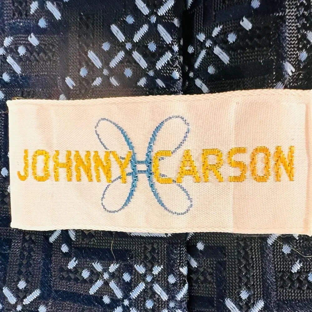 Johnny Carson Vintage 70s Wide Tie Blue Geometric Polyester Mod Disco Retro